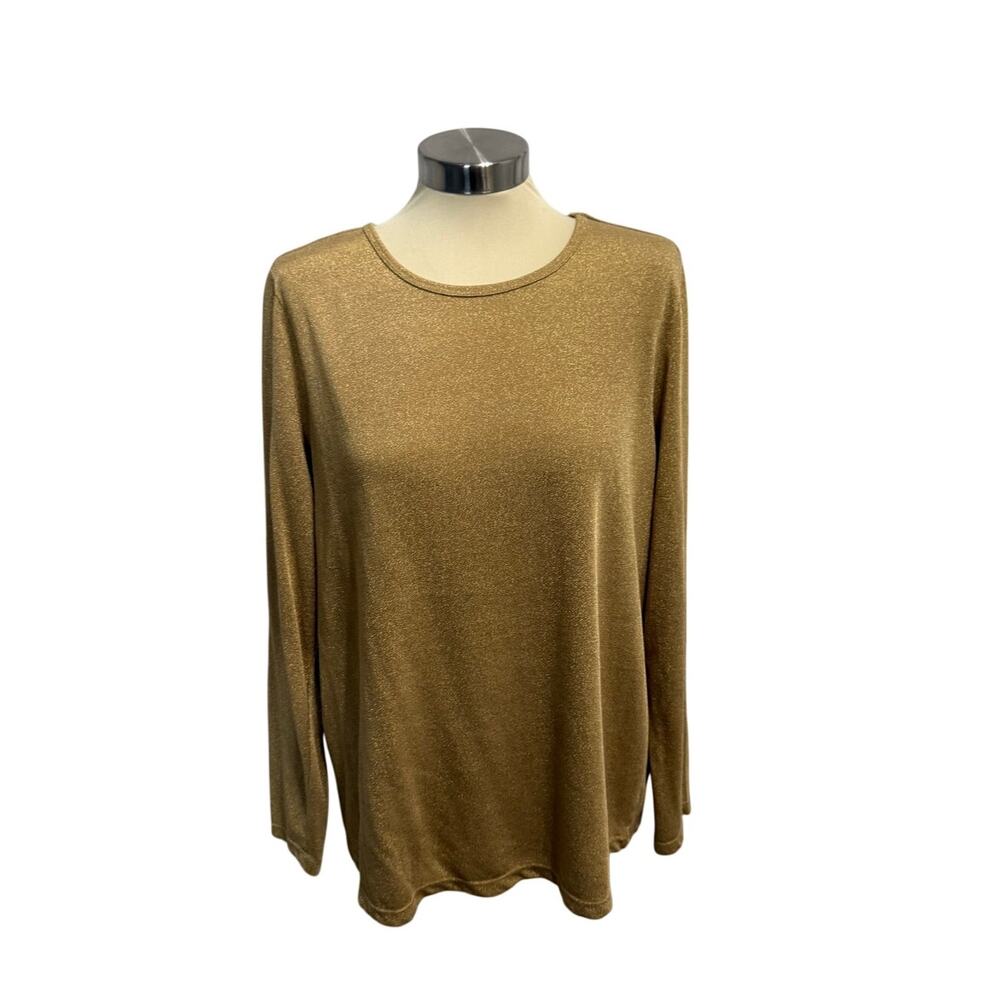 Ralph Lauren Woman's Long Sleeve Top Size 2X Gold Metallic Knit | Holiday Party